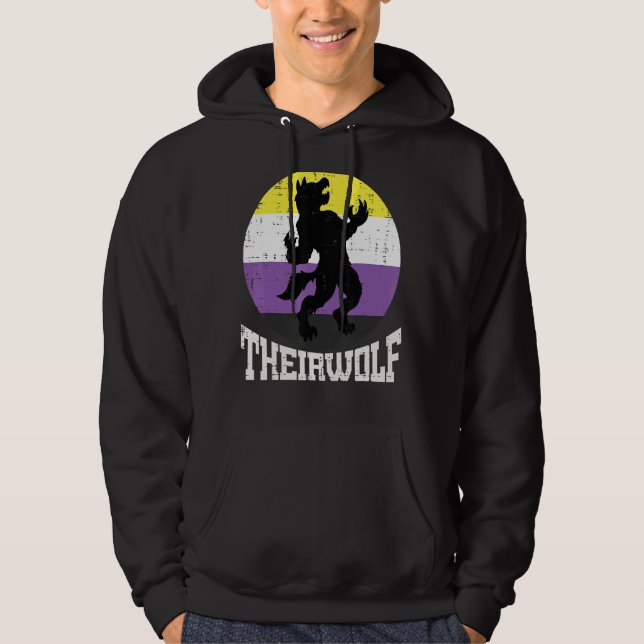 Theirwolf Nonbinary Pride Non Binary Enby Nb Flag  Hoodie (Front)