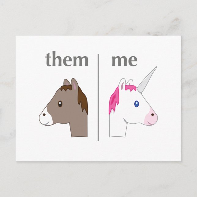 Them vs Me Donkey vs Unicorn funny Postcard (Front)