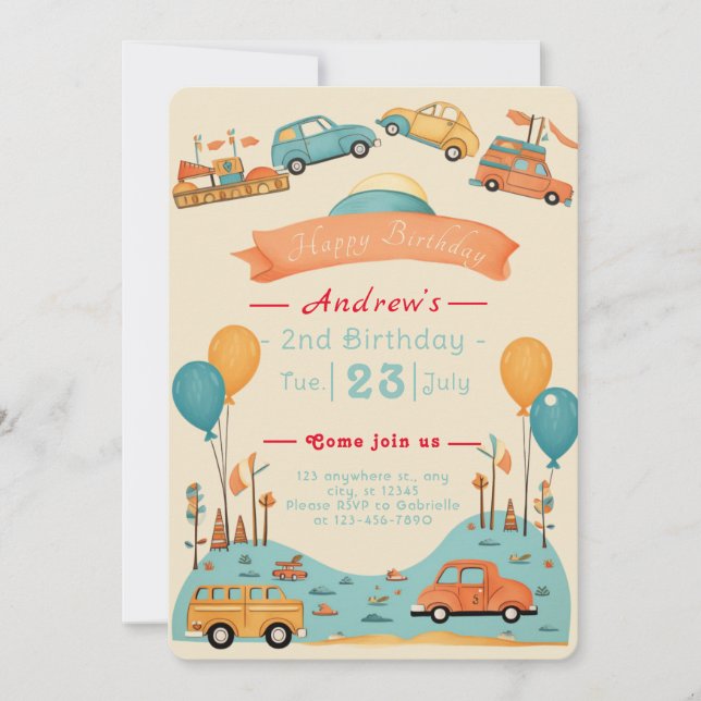 Thème anniversaire de enfant automobile Invitation (Devant)