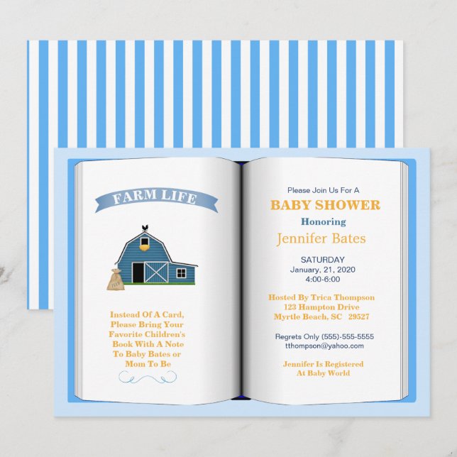 Thème Baby shower du livre agricole Invitation (Devant / Derrière)