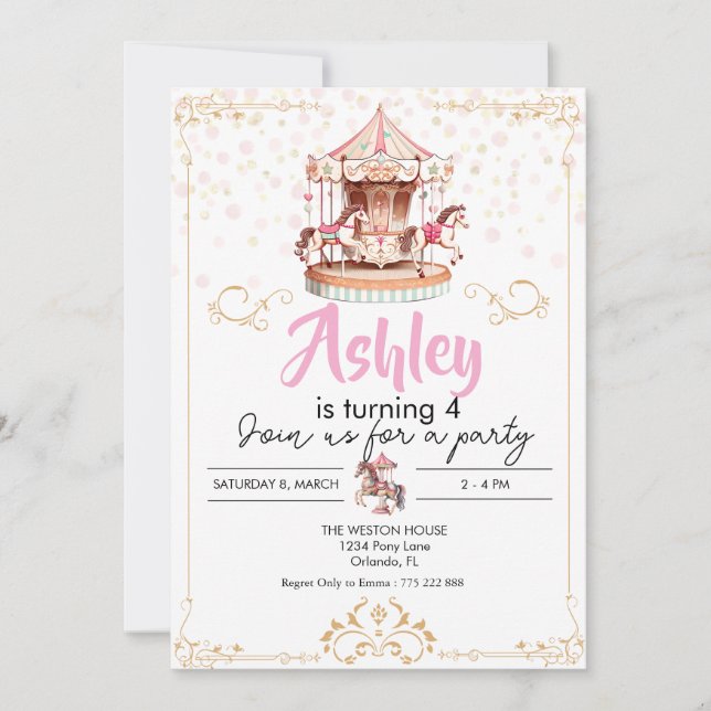 Thème Carousel Anniversaire Invitation (Devant)