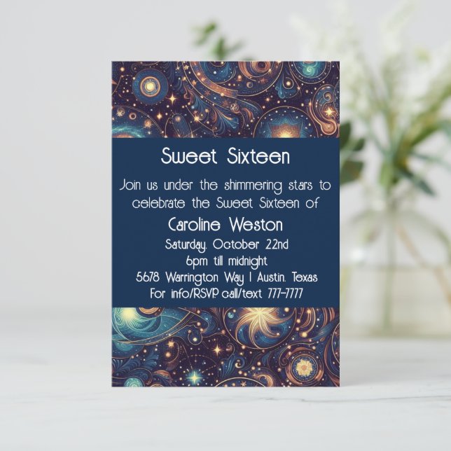 Thème céleste Sweet sixteen Invitation (Debout devant)
