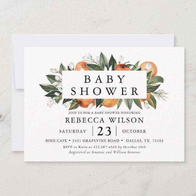 Thème Citrus Baby shower de printemps Invitation (Devant)