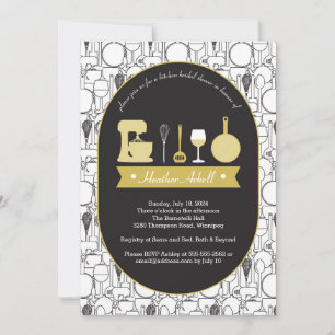 Thème cuisine Douche nuptiale Invitations or noir