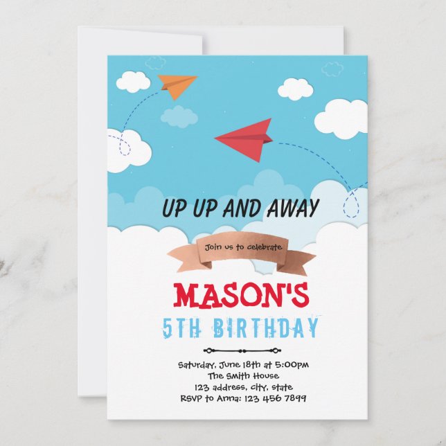 Thème d'anniversaire d'avion papier Invitation (Devant)
