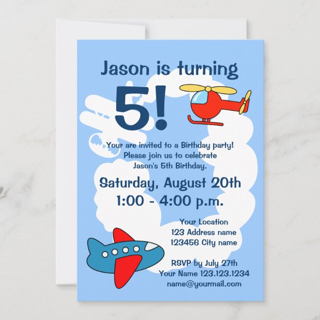 Thème d'aviation Invitations de fête d'anniversair (Devant)