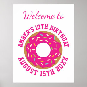 Thème de fête d'anniversaire gâteau donut affiche 