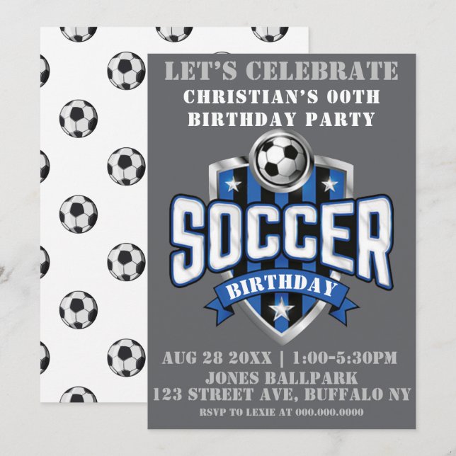 Thème de football Anniversaire Fête Invitations (Devant / Derrière)