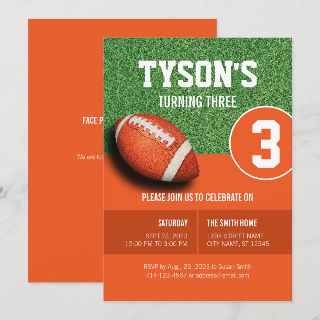 Thème de football Anniversaire Invitation pour gar (Devant / Derrière)