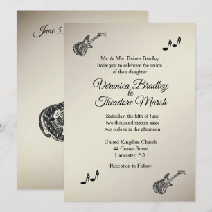 Thème de guitare Faire-part de mariage d'or antiqu
