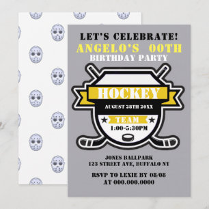 Thème de hockey Jaune Invitations de fête d'annive