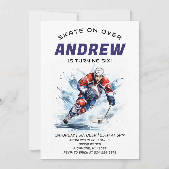 Thème de hockey personnel Invitation de fête d'ann (Devant)