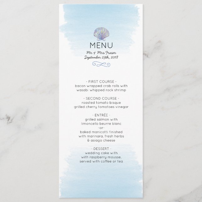 Thème de la couleur de l'eau Carte du menu Mariage (Devant)