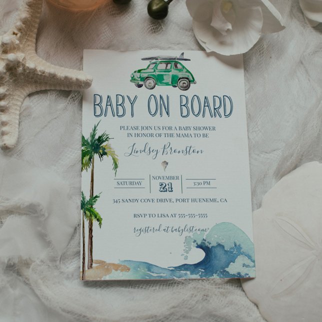 Thème de surf Baby shower Invitation Plage Bébé (Créateur téléchargé)