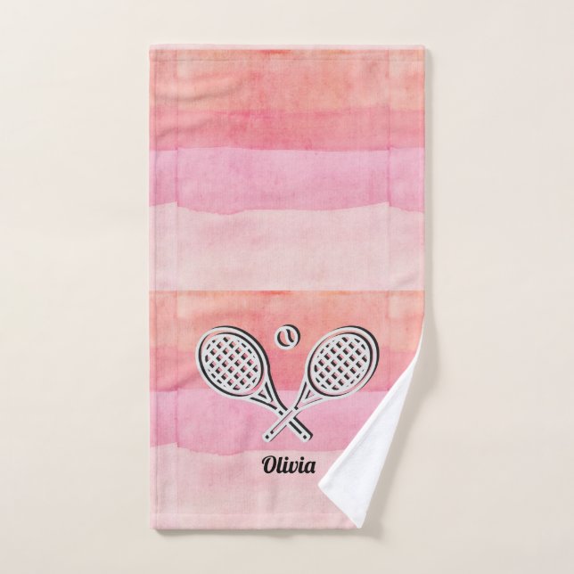 Thème de tennis Pink Monogramme Nom Tennis Ball (Serviette à main)