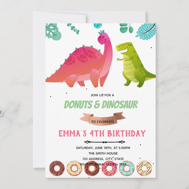 Thème Dinosaure Fille Dinosaure Invitation (Devant)