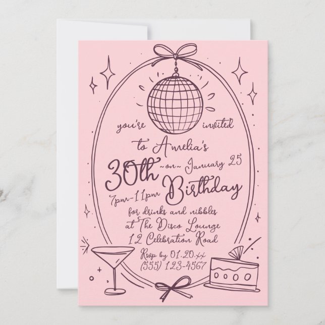 Thème Disco 30e anniversaire Invitation pour les f (Devant)