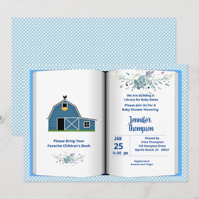Thème du livre Invitation Baby shower (Garçon) (Devant / Derrière)