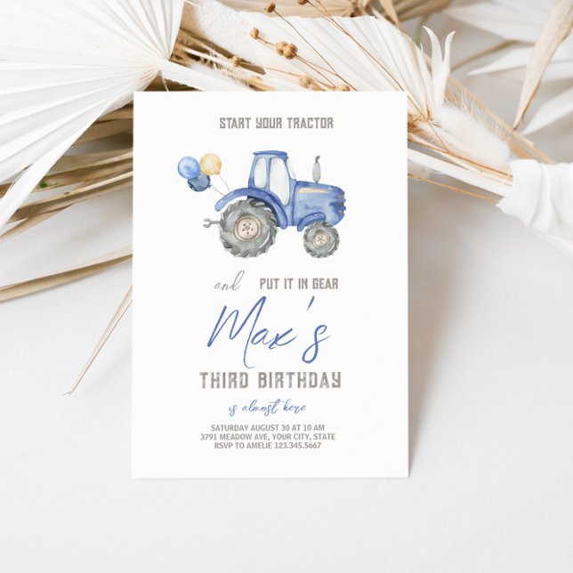 Thème du Tracteur bleu Anniversaire Invitation (Créateur téléchargé)