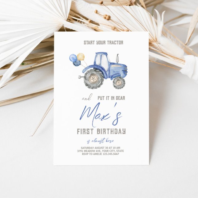 Thème du Tracteur bleu Anniversaire Invitation (Créateur téléchargé)