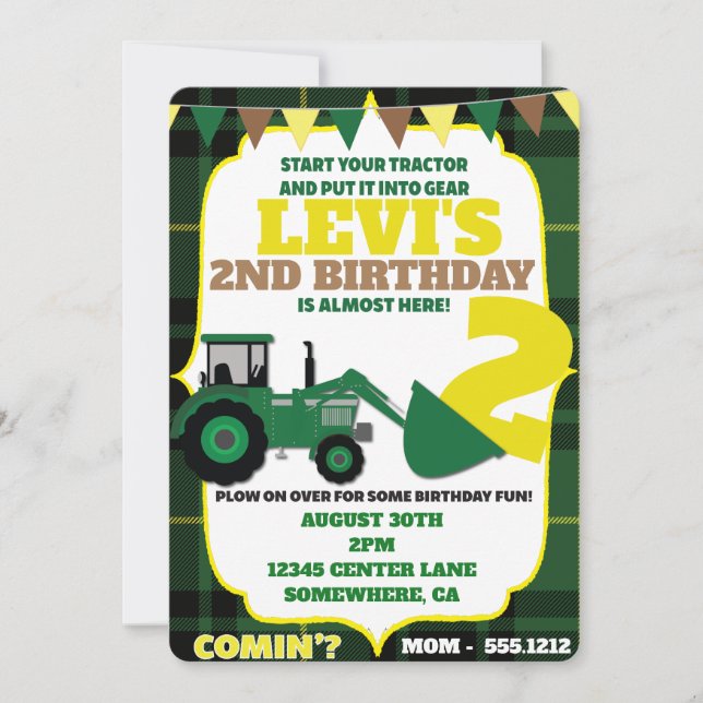 THÈME DU TRACTEUR INVITATION (Devant)