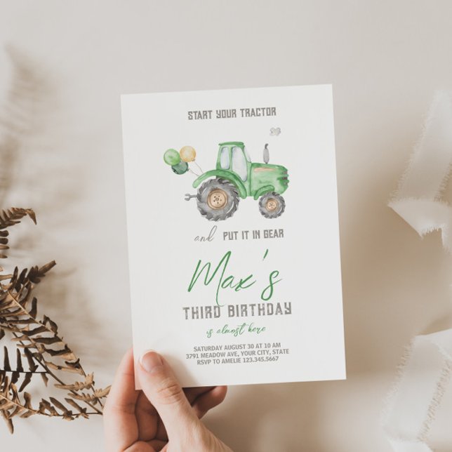 Thème du Tracteur vert Invitation d'anniversaire (Créateur téléchargé)