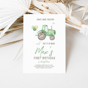 Thème du Tracteur vert Invitation d'anniversaire