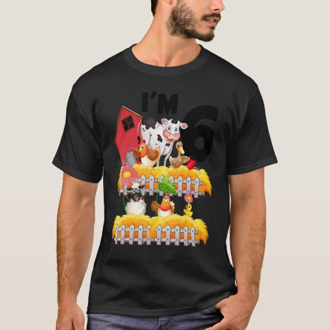 Theme Farm Animals 6th Birthday I'm 6 Year Old Lit T-Shirt (Front)