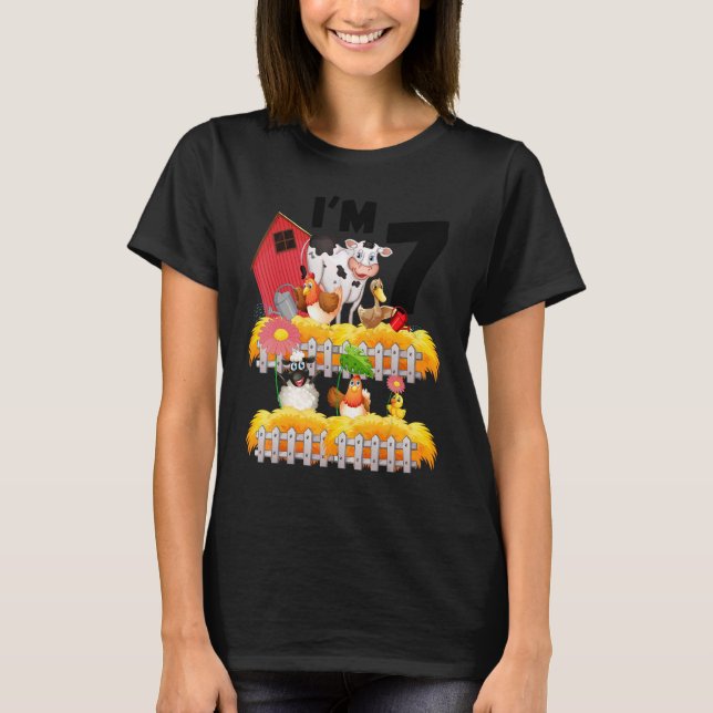 Theme Farm Animals 7th Birthday I'm 7 Year Old Lit T-Shirt (Front)