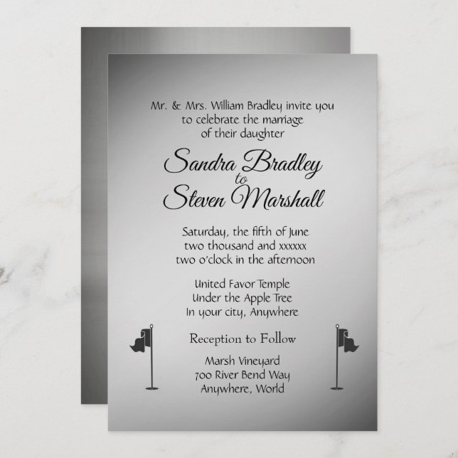 Thème Mariage de golf Invitations Argent (Devant / Derrière)
