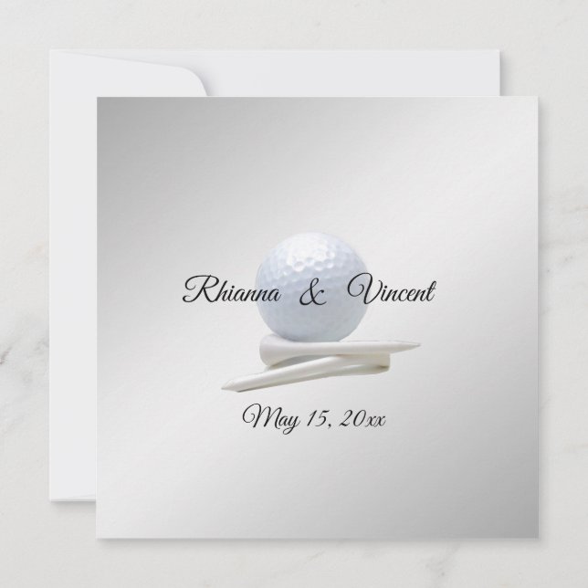 Thème Mariage de golf Invitations Argent (Dos)