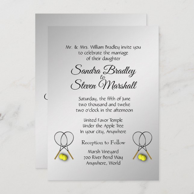 Thème Mariage de tennis Invitations Argent (Devant / Derrière)