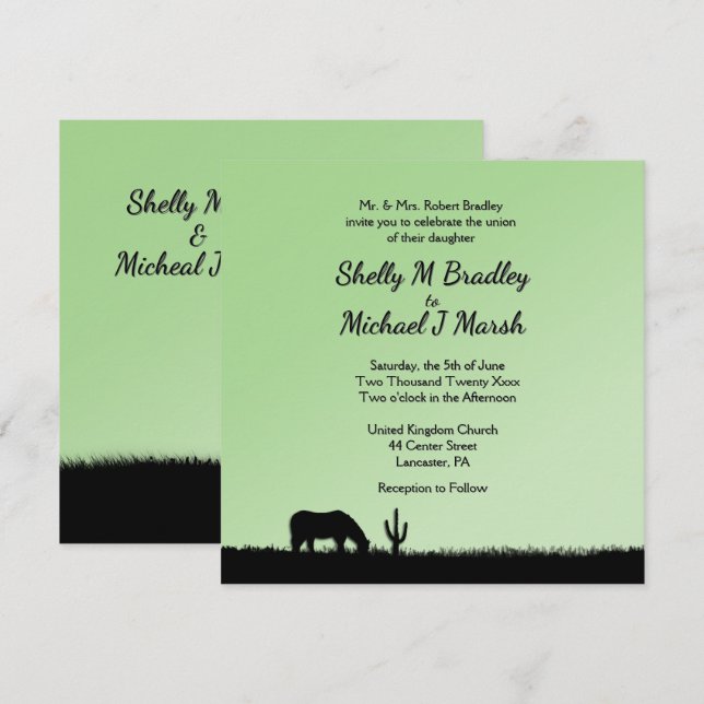 Thème Mariage Occidental Invitation verte (Devant / Derrière)