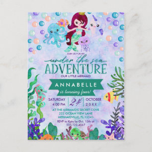 Thème Mignonne Sirène Anniversaire Fête Invitation