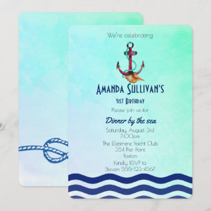 Thème Nautique Avec Ancre Anniversaire Invitation