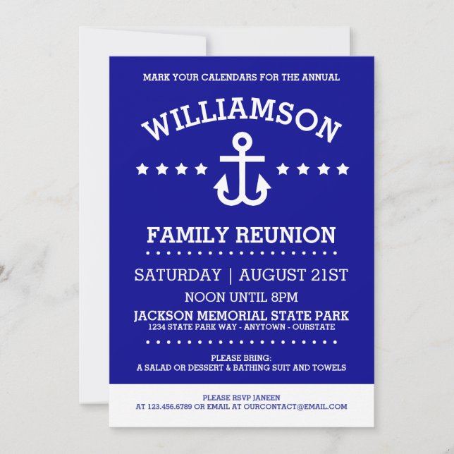 Thème nautique Invitations de réunion de famille (Devant)