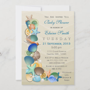 thème océan sablonneux Baby shower bleu Invitation