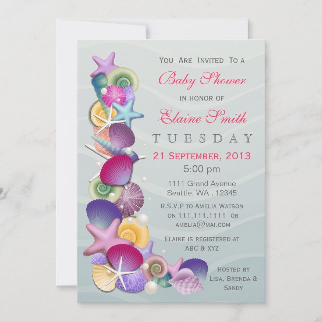thème océanique Baby shower rose Invitations (Devant)