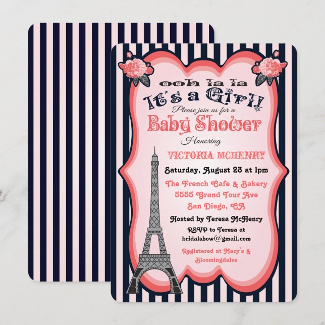 Thème Paris Baby Shower Invitations (Devant / Derrière)