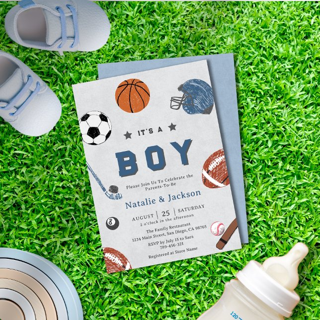 Thème Sport gai Baby Boy Shower Invitation (Cheerful Sport Theme Baby Boy Shower Invitation)