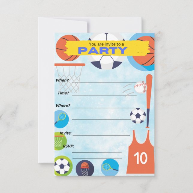 thème sportif, invitation à la fête d'anniversaire (Devant)