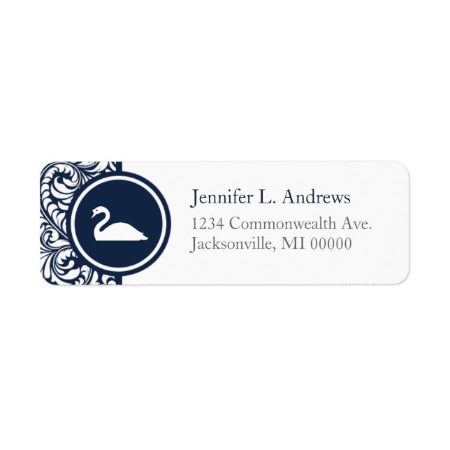 Thème Swan Marine Damask Retourner Adresse Étiquet (Devant)