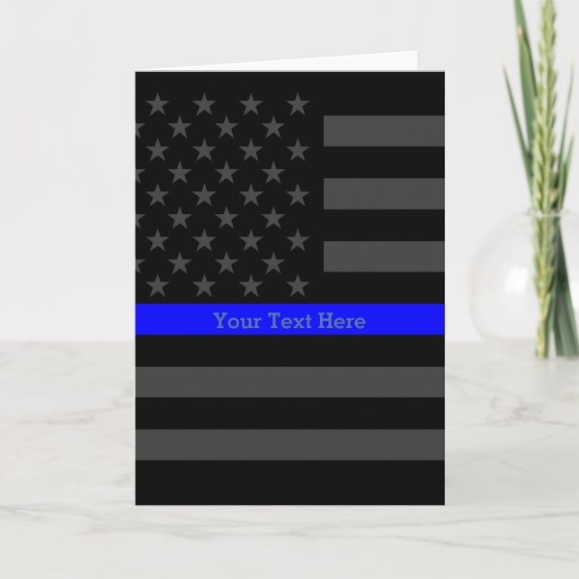 Theme Thin Blue Line Personalized Black US Flag Card (Front)