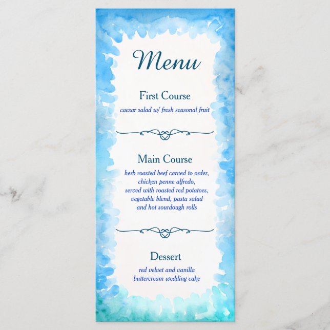 Thème Tortue de mer Carte Menu Personnalisée | Ble (Devant)