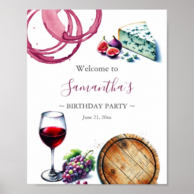 Thème Vin imprimable Affiches de bienvenue d'anniv (Devant)