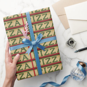 Themed pizza word art wrapping paper
