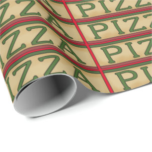 Themed pizza word art wrapping paper