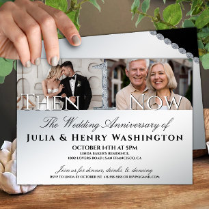 Then And Now 1st Wedding Anniversary Photo  Invitation