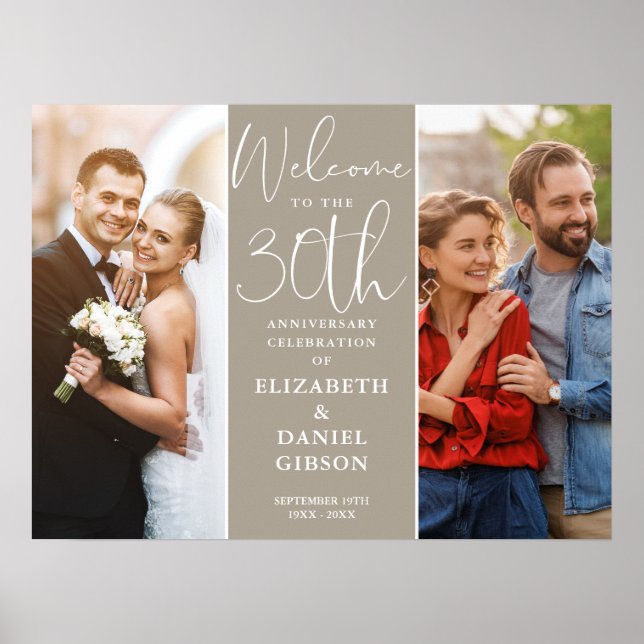 Then And Now 2 Photo 30th Anniversary Welcome Sign (Front)