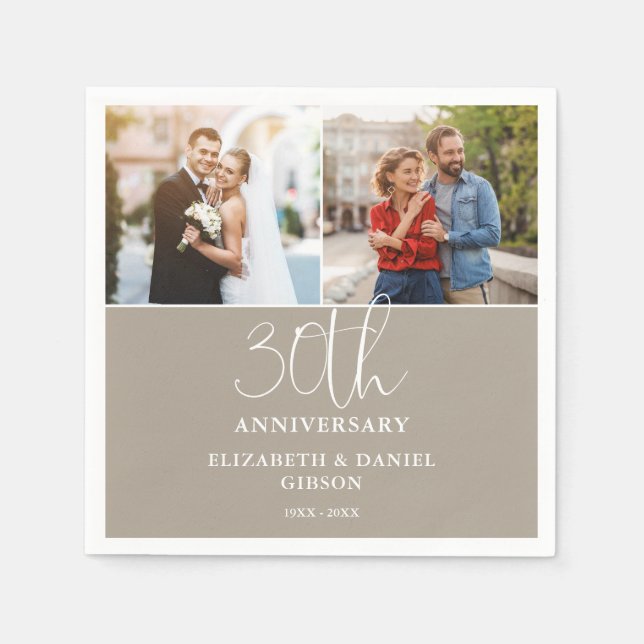 Then And Now 2 Photo 30th Wedding Anniversary Napkin (Front)